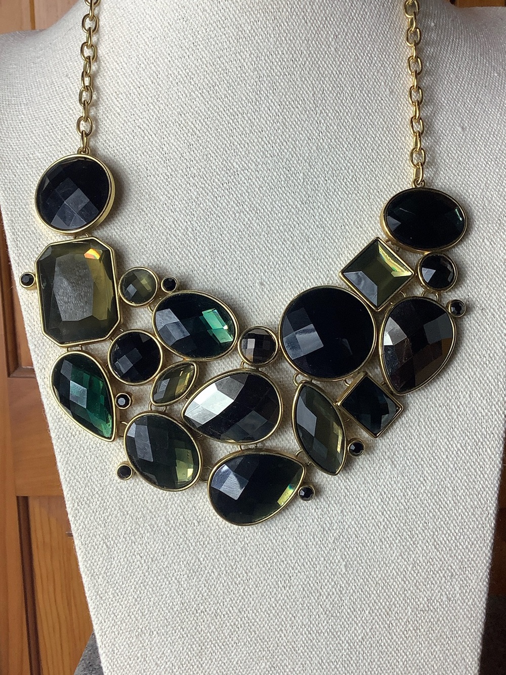 Joan Rivers Gold-Tone Bib Necklace with Black and Emerald Stones